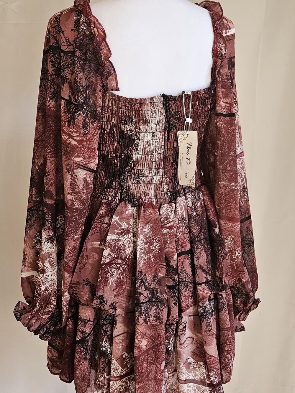 Cottagecore Forest Print Skort Romper Dress Long Sleeve Brown Size S/M NWT - Picture 4 of 14